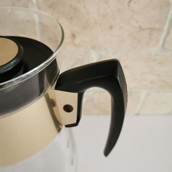 Vintage Corning MCM Coffee Carafe 6-Cup, Black Gold Scroll Pattern Kitchen Decor - Picture 5 of 10